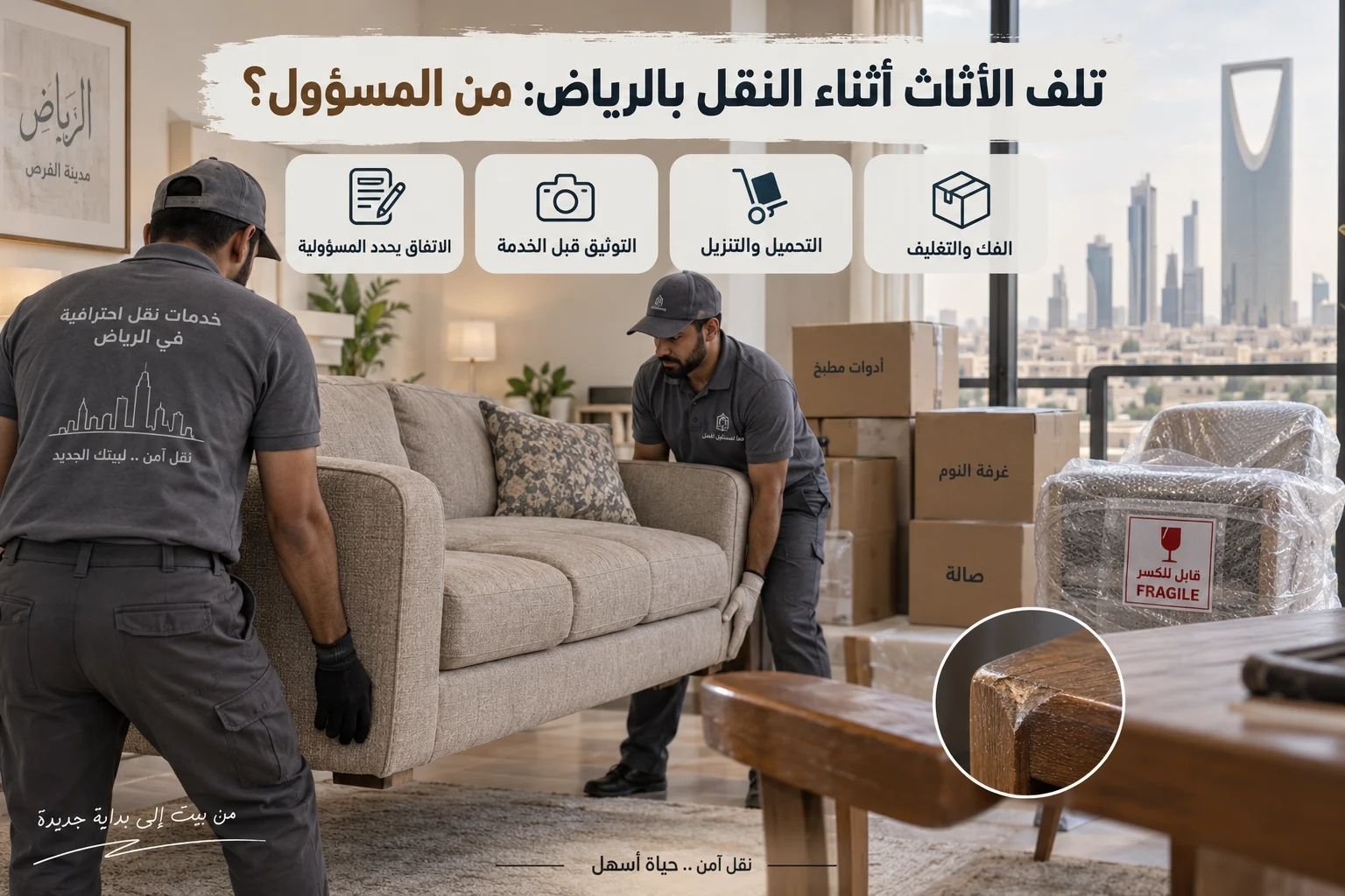 تلف الأثاث أثناء النقل بالرياض: من المسؤول؟
